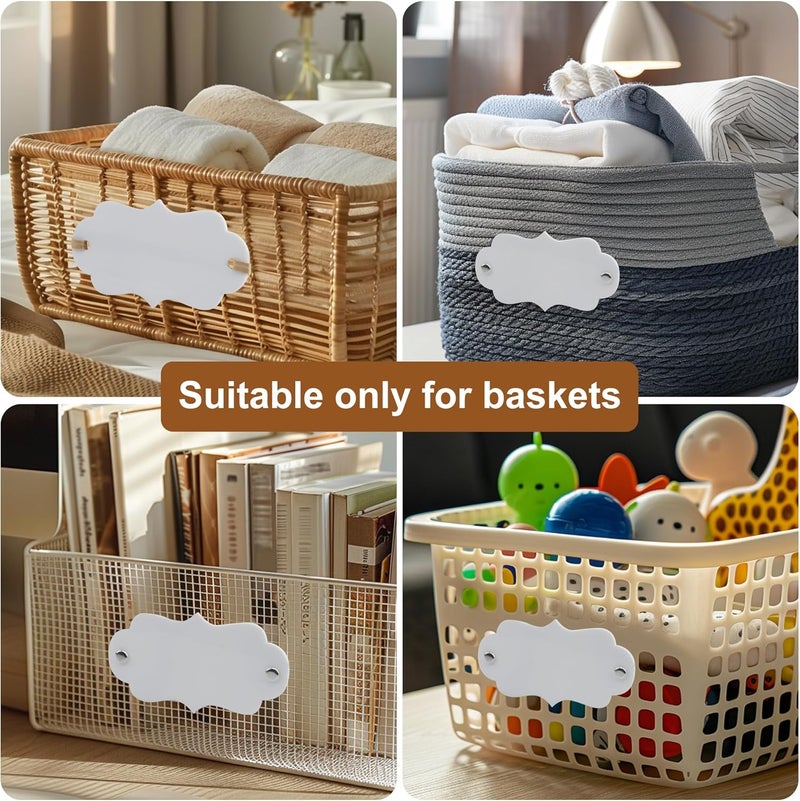 Temlum 18 Pcs Acrylic Basket Labels, Storage Tags with Chalk Marker Removable Label for Wire, Wicker, Woven Baskets & Pantry Storage (Wavy Shape 02, White) - Image 4